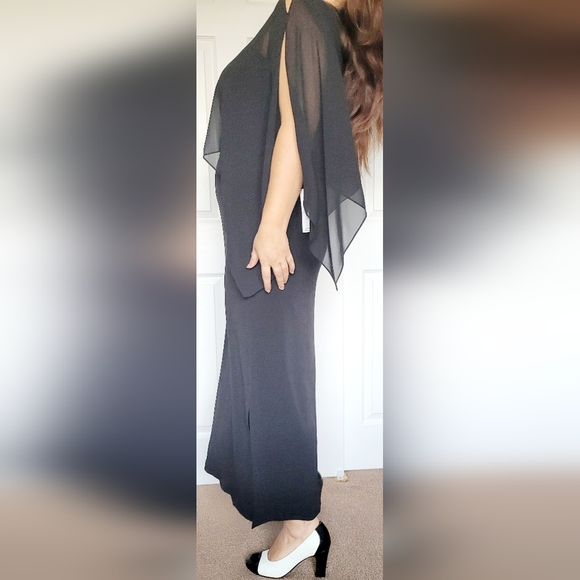 NWT Glamour Women's Evening Maxi Dress Chiffon Overlay Stretch Black Size 12 - Picture 11 of 13
